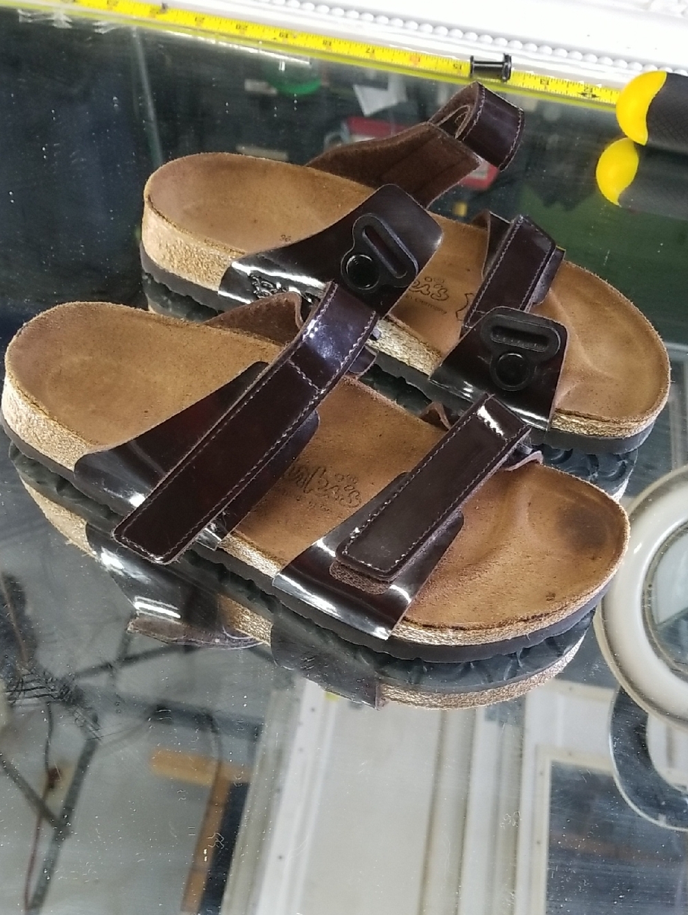 Birkenstock Brown Patent Leather Two-Strap Sandals
